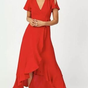 Altar'd State Red High-Low Wrap Dress with Flutter Sleeves